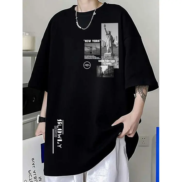 2023custom streetwear premium t-shirts hip hop screenprinted printed cotton men's short sleeve t-shirts