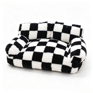 Checkered Faux Fur Dog <b>Bed</b> Rectangle Soft Modern Pet <b>Bed</b> Indoor All Seasons Removable Washable Polyester Fiber Fill - Product Image 2