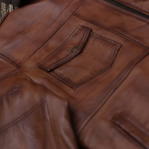 แจ็กเก็ตหนัง100% สำหรับผู้ชายสไตล์วินเทจปรับแต่งได้โลโก้ด้านหน้าคอตั้งสำหรับฤดูหนาวทรงสลิมฟิตสีตามสั่งขนาด XS ระบายอากาศได้ - Product Image 1