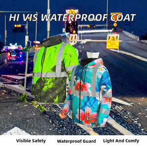 Custom Fluorescent Lightweight ANSI Class 3 Polyester Rain Coat Hawaiian Safety Jacket <b>Waterproof</b> Reflective <b>Work</b> Windbreaker - Product Image 2