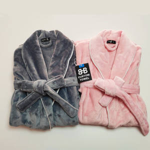 OEM diseño personalizado unisex chal cuello <span class=keywords><strong>Rosa</strong></span> Albornoz personalizado para hombres mujeres negro blanco gris coral Albornoz de lana para spa - Product Image 1