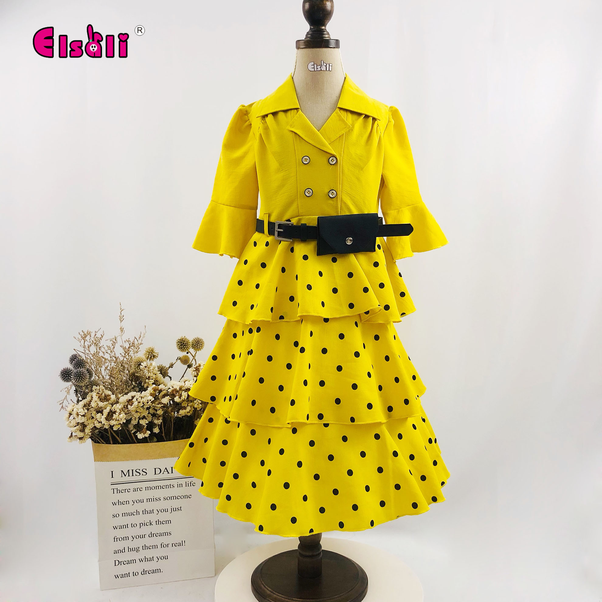 black blue and white dress Nellie Mini Dress Yellow Polka Dot main image 0