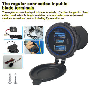 Chargeur de voiture avec 3 ports USB personnalisés, double USB QC3.0, Type C PD3.0, 12V 24V, prise USB pour bus, avec lumière LED et couvercle étanche IP65 - Product Image 5