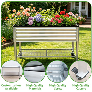 Jardinera Elevada de Metal Galvanizado con Ruedas, Carro de Jardinera Móvil con Estante de Almacenamiento Inferior para Plantación en Exteriores - Product Image 2