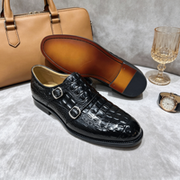 Chaussures Richelieu de luxe pour homme en cuir patiné bleu marine, motif croco, à double boucle, élégantes et confortables pour le bureau
