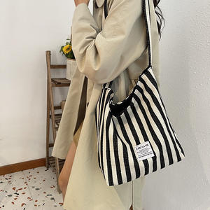 THK nuevo bolso de lona de gran capacidad a rayas bolsos de moda bolsos de hombro para mujer Lindo bolso de compras reutilizable - Product Image 5