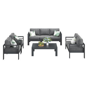 طقم أريكة خارجية حديث من الألومنيوم الرمادي مع وسائد مقاومة للعوامل الجوية ومضادة للماء للاستخدام في الحدائق والفناء والفيلات والمزارع - Product Image 4