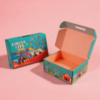 Boîte d'emballage personnalisée avec poignée, doublure en éponge, matériaux recyclés, étui de transport, imprimé coloré de dessins animés de cirque pour les jeux de société et les jouets pour enfants