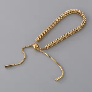 Trendy 18K Real Gold Plated Stainless Steel Pull-out Link Chain Braided Titanium Steel Bracelets For Women