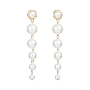Europe And America Imitation Pearl String Statement Earrings Small Large Pearl Long Earrings For Wedding Party