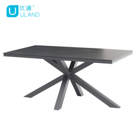 Table de salle à manger d'extérieur Uland avec banc, ensemble de jardin pour restaurant, table de salle à manger en aluminium avec plateau en herbe