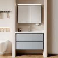 Meuble-lavabo de salle de bain moderne en acier inoxydable avec noyau en nid d'abeille en aluminium, éclairage intégré, écologique, évier en céramique, étanche
