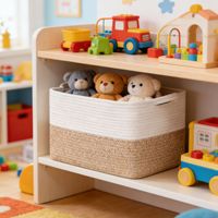 Panier de rangement en corde de coton avec poignées - Design rectangulaire minimaliste pour salon, chambre, salle de bain ; Idéal pour organiser les petits objets