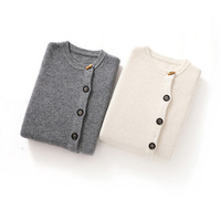 Maßgefertigter Slub-Knopf-Cardigan Kaschmir-Cardigan Damen Rundhals-Strickjacke mit Nadelstrickmuster