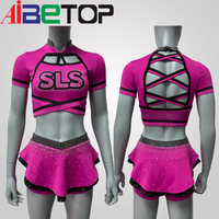 Uniforme de cheerleading personnalisé OEM avec strass, haut court à manches courtes et dos croisé, jupe-short en polyester et élasthanne, logo d'équipe personnalisable