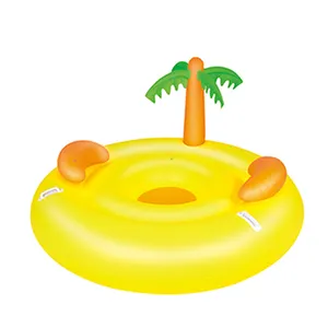 工厂定制乙烯基充气漂浮热带岛棕榈树游泳池躺椅塑料户外圆形太阳椅