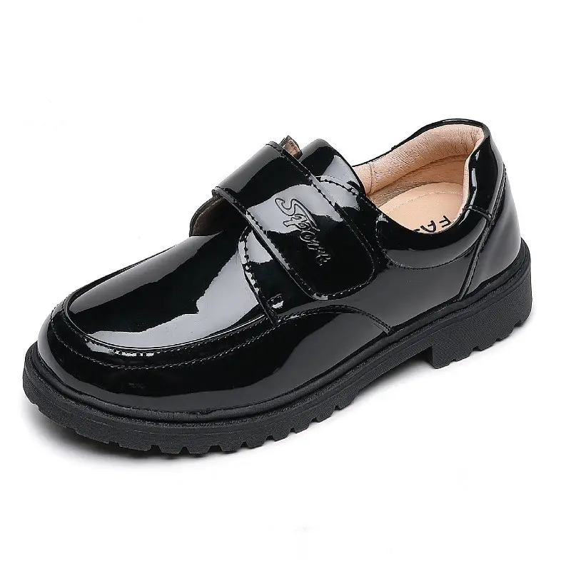 Zapatos de charol brillante para niños, zapatos de vestir negros de diseño personalizado para niños, zapatos escolares para estudiantes de boda y fiesta para niños