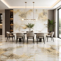 Carrelage en porcelaine veinée or blanc 750x1500mm, aspect marbre Calacatta Gold moderne et luxueux, pour sol et mur, épaisseur 10mm, doré métallique