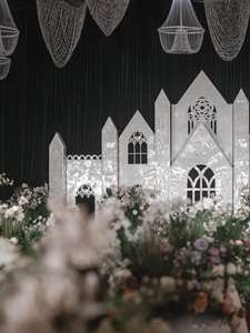 Fondo DE BODA Castillo con luz Diseño personalizado Escenario Flores artificiales Telón de fondo Castillo de boda - Product Image 3