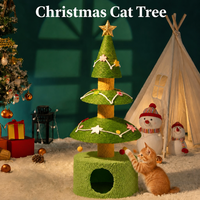 Arbre à chat de Noël, tour à gratter en sisal avec base confortable et ornements suspendus, griffoir festif pour chat