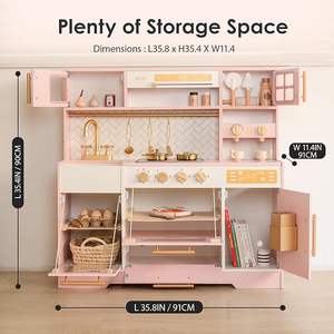 Realistic Pink Wooden Play <strong>Kitchen</strong> for Kids with 15 <strong>Fun</strong> Accessories &amp; Storage Inspiring Pretend Play &amp; Food Toys - Product Image 2