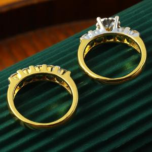 مجموعة خواتم فاخرة مطلية بالذهب من ZhuQian، قطعتان/طقم، مرصعة بالزركون اللامع، خواتم زفاف للنساء، مجوهرات مبهرة - Product Image 2