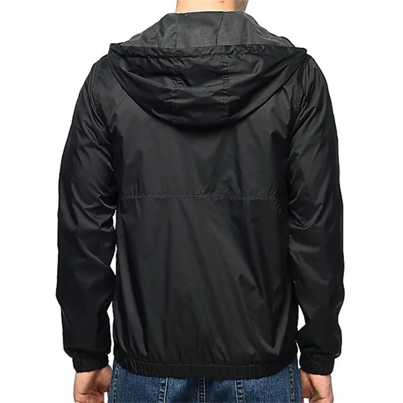 OEM Custom Waterproof and Windproof Outdoor Jackets Running Black Hooded Windbreaker Jacket For Men