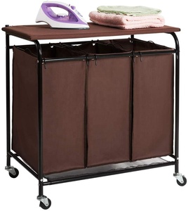 Venta al por mayor de algodón plegable 600D tela Oxford extraíble 3 bolsas <span class=keywords><strong>cesto</strong></span> de lavandería clasificador tabla de planchar cesta de lavandería con ruedas - Product Image 4