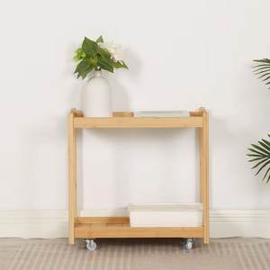 طاولة قهوة/جانبية متحركة من الخيزران بطبقتين مع عجلات ورف تخزين لغرفة النوم والشقق الصغيرة - Product Image 2