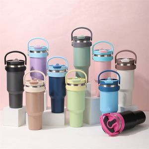Portable Large Capacity Tumbler 40oz Large Capacity <b>Thermos</b> Cup 304 Stainless Steel Straw Tumbler <b>Bottle</b> with Carrying Handle - Product Image 1