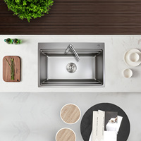 Évier de cuisine artisanal en acier inoxydable 304, grand modèle à montage sur plan, argenté, résistant aux rayures, forme carrée, monotrou