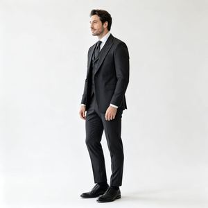 Completo da Uomo a Righe Tre Pezzi, Blazer <span class=keywords><strong>Doppiopetto</strong></span>, Gilet e Pantaloni in Lana e Poliestere, per Affari e Matrimoni - Product Image 3