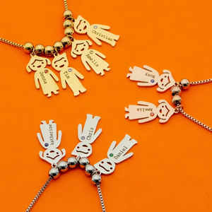 Collier lien familial en acier inoxydable plaqué or 18 carats avec nom personnalisé et pierre de naissance, breloque enfant, bijou personnalisé pour mère, cadeau familial - Product Image 2