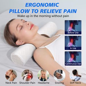 Almohada cilíndrica de espuma viscoelástica de firmeza media para soporte de columna cervical, ideal para dormir boca arriba. - Product Image 2