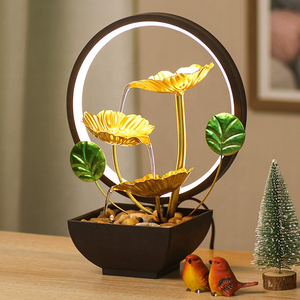 <span class=keywords><strong>Fontaine</strong></span> d'eau de table à 3 niveaux en feuille d'or avec lumière jaune chaude, <span class=keywords><strong>fontaine</strong></span> circulante en métal Feng Shui pour la décoration zen de la maison - Product Image 4
