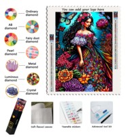 Peinture Diamant 5D à Perçage Complet, Motif Bohème Fleur, Femme, Papillon, 50x75, Kit DIY, Décoration Murale Florale pour la Maison