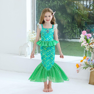 Robe de princesse sirène multi-couches en gaze pour enfants, style mode, avec bretelles, costume de spectacle pour filles - Product Image 4