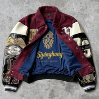 Veste en laine pour homme avec logo brodé personnalisé OEM, manches en cuir, veste de baseball, bomber, varsity, collège, varsity