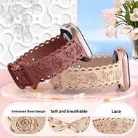 Bracelet en silicone respirant pour Apple Watch Modèle 888 49mm Rose avec fermoir papillon gravé au laser