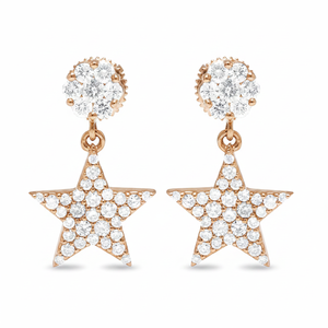 Pendientes de Aro con Estrella para Niñas en Oro Amarillo de 10K con Diamantes Naturales de Corte Brillante Redondo de 0.30ctw, Diseño Moderno - Product Image 2