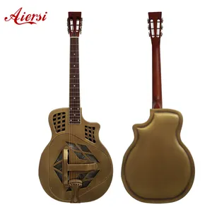 艾尔西品牌复古饰面三角谐振器吉他，带表壳剖面钟黄铜体双色蓝草弦乐器