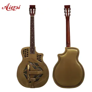 Aiersi gitar dengan koleksi klasik Finish Tricone Resonator casing bel Cutaway bodi kuningan instrumen senar rumput biru biskultus