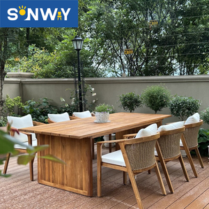 Juego de Muebles de Jardín de Lujo, Juego de Comedor de Teca para Exteriores, Mesa y Sillas de Comedor Modernas para Exteriores con Estructura de Teca, Madera Maciza - Product Image 1