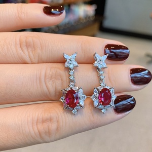 Fashion Eco-friendly Copper Fresh Style Red Zircon Necklace and Ear Ring 3PCS <b>Set</b> Lucky Flower Jewelry <b>Set</b> for Women Daily Wear - Product Image 3