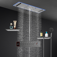 Nouvelle Pomme de Douche LED Grande Taille 900*300mm à 6 Fonctions, Effet Pluie et Cascade, Gris Anthracite, Ensemble de Douche Thermostatique pour Salle de Bain