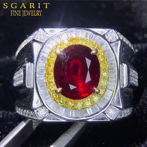 Anillo <span class=keywords><strong>de</strong></span> Hombre SGARIT <span class=keywords><strong>de</strong></span> Lujo con Piedra Preciosa <span class=keywords><strong>de</strong></span> Alta Calidad, Oro AU750 <span class=keywords><strong>de</strong></span> 18k, Rubí Natural Sin Tratar <span class=keywords><strong>de</strong></span> 3.22ct Color <span class=keywords><strong>Sangre</strong></span> <span class=keywords><strong>de</strong></span> Pichón - Product Image 1