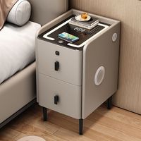 Table de chevet moderne compacte et intelligente avec chargeur sans fil, surface éclairée par LED, 2 tiroirs de rangement, gain de place pour la chambre à coucher et la maison