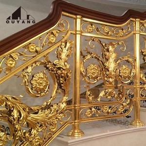 Qyang biệt thự trong nhà cầu thang lan can Thiết kế tay đúc kim loại sang trọng lan can vàng màu đồng cầu thang lan can - Product Image 5