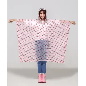 Proveedor de China de Eva desechable para mujeres punto rosa claro de lluvia de plástico abrigos