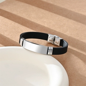 <span class=keywords><strong>Bracciale</strong></span> da <span class=keywords><strong>Uomo</strong></span> in Acciaio Inox con Incisione Personalizzata, Corda Intrecciata in Pelle, Braccialetto ID in Silicone - Product Image 3
